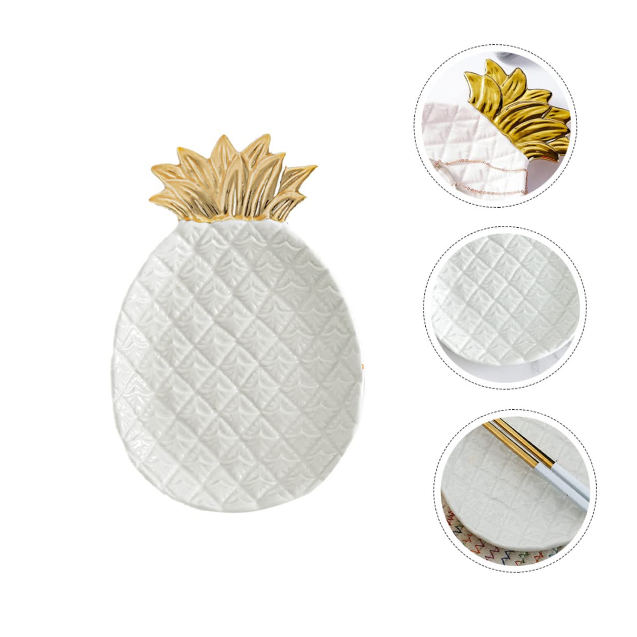 1 x Blatttablett Ananas-Teller, Keramik-Ringschale, Porzellan, Snack-Servierschale, Ananas-Keramikteller, Schmuckteller, Organizer, Ananas-Tablett, Serviertablett, weiße Ornamente, Obst