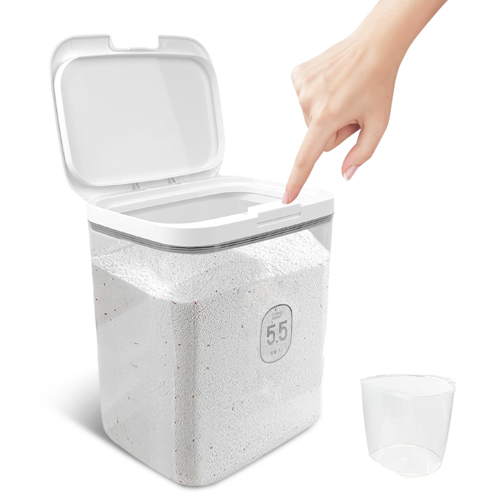 5.5L Laundry Detergent Dispenser with One-Press Lid, Laundry Powder Container for Organization and Storage - Pod And Airtight Dishwasher Pod Holder