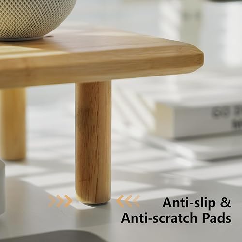 Miniatura 4 de Soporte elevado de bambú para monitor dual con almacenamiento debajo, estante de escritorio ergonómico para PC, computadora, impresora, TV para el