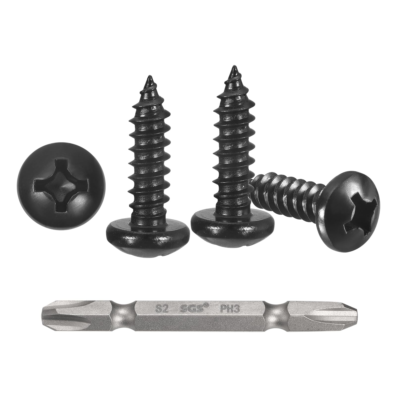 METALLIXITY Phillips Pan Head Self Tapping Screws(#12x3/4") 100Pcs, 304 Stainless Steel Self Drilling Screw for Metal Wood Plastic with Bit, for Cabinet Wall Shutter Plate Furniture, Black