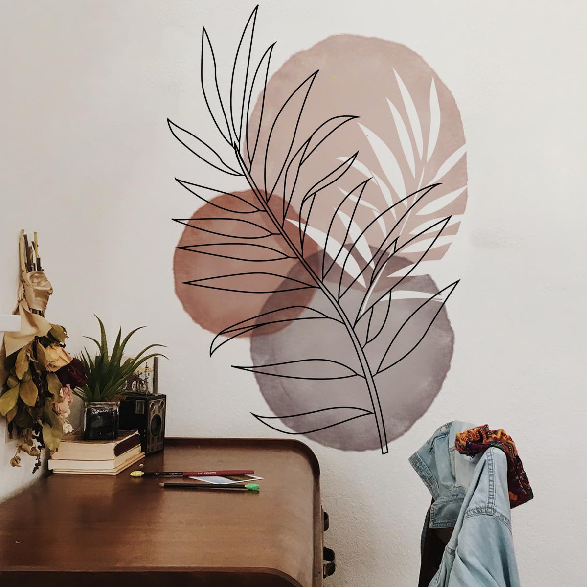Runtoo Boho Wall Art Decal Leaves Plant Flower Retro Abstract Wall Stickers Living Room Girls Bedroom Bathroom Wall Decor - Image 2