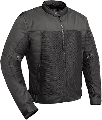 First Mfg Co Mens Motorcycle Cordura Textile Black Jacket Biker Textile Jacket for Men with Zip out Thermal Liner and Armor