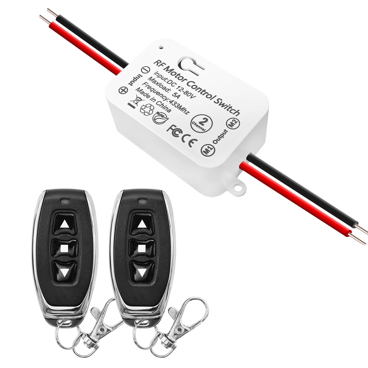 DieseRC Wireless DC Motor Remote Control Switch, DC 12V 80V 5A Relay Receiver Controller with 2 Transmitters