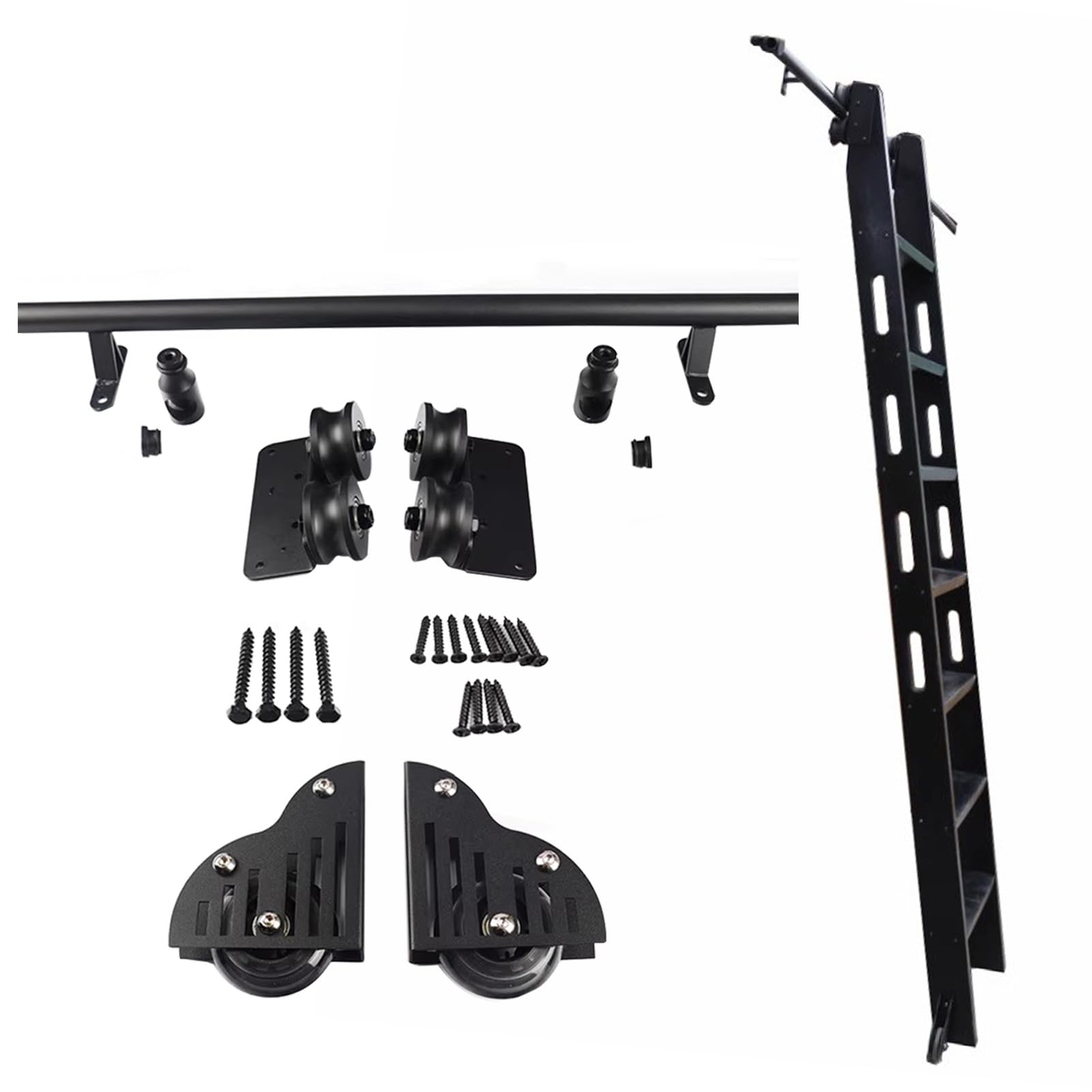 Matériel pour échelle de bibliothèque roulante kit rail acier carbone tube rond noir coulissant