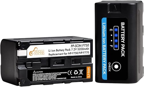 Miniatura 2 de Pickle Power Batería NP-F750, paquete de 2 baterías NP-F770 de 5200 mAh con indicadores de alimentación LED y cargador dual para Sony NP-F970 F750