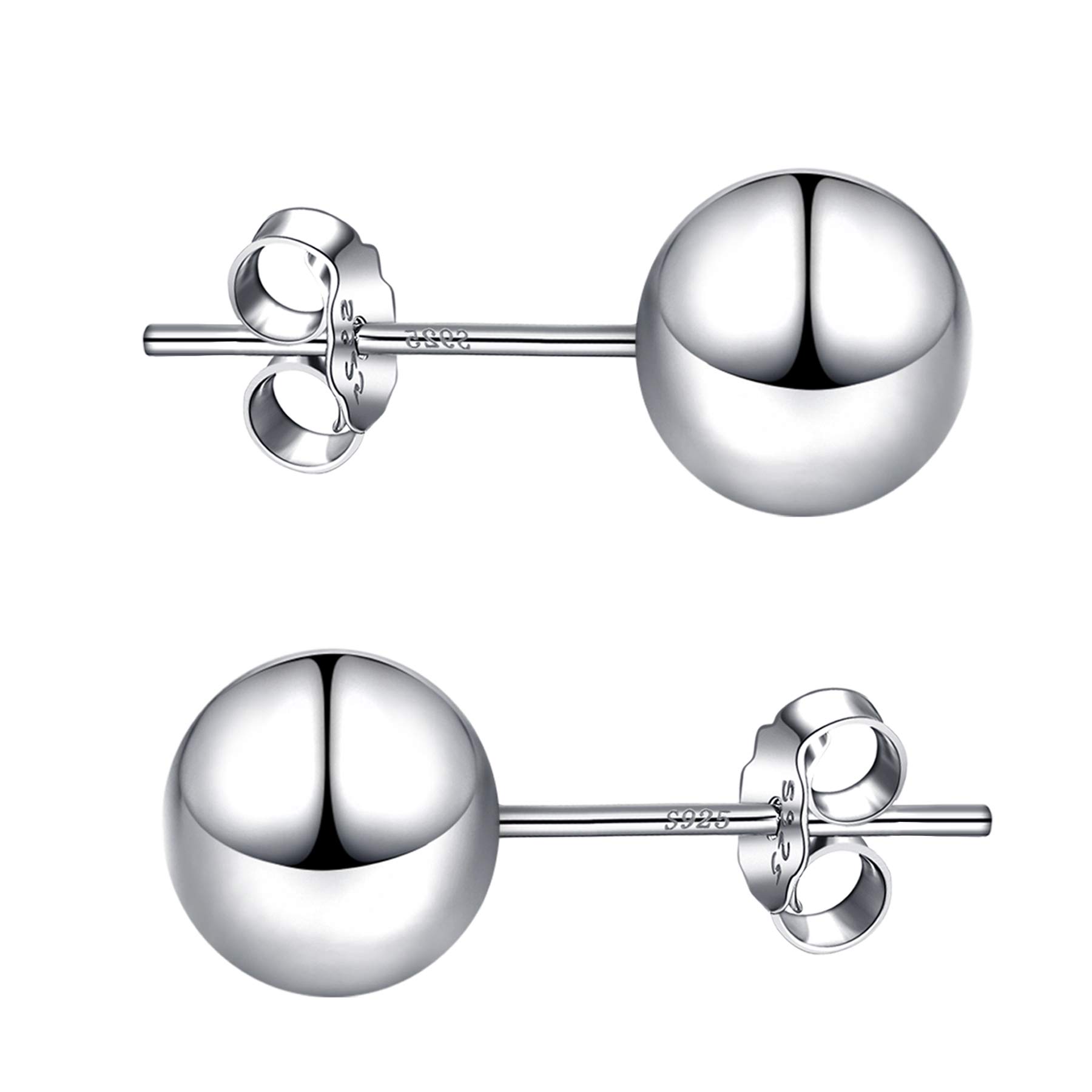 925 Sterling Silver Ball Stud Earrings Available in 3mm-10mm,Classic Round Ball Studs Hypoallergenic Jewelry