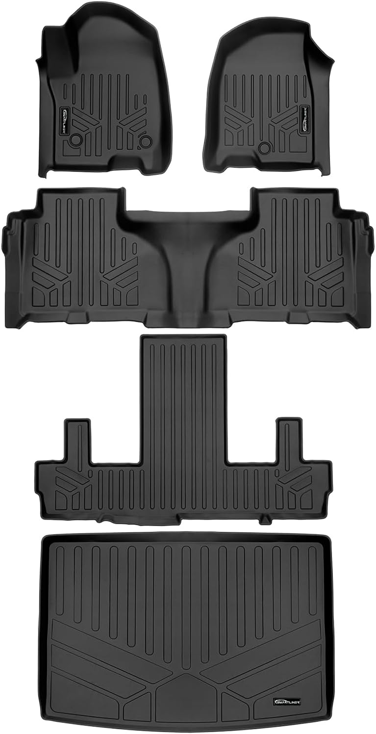 SMARTLINER Protección para todo tipo de clima, 3 filas y forro de carga negro detrás de la tercera fila compatible con Cadillac Escalade ESV