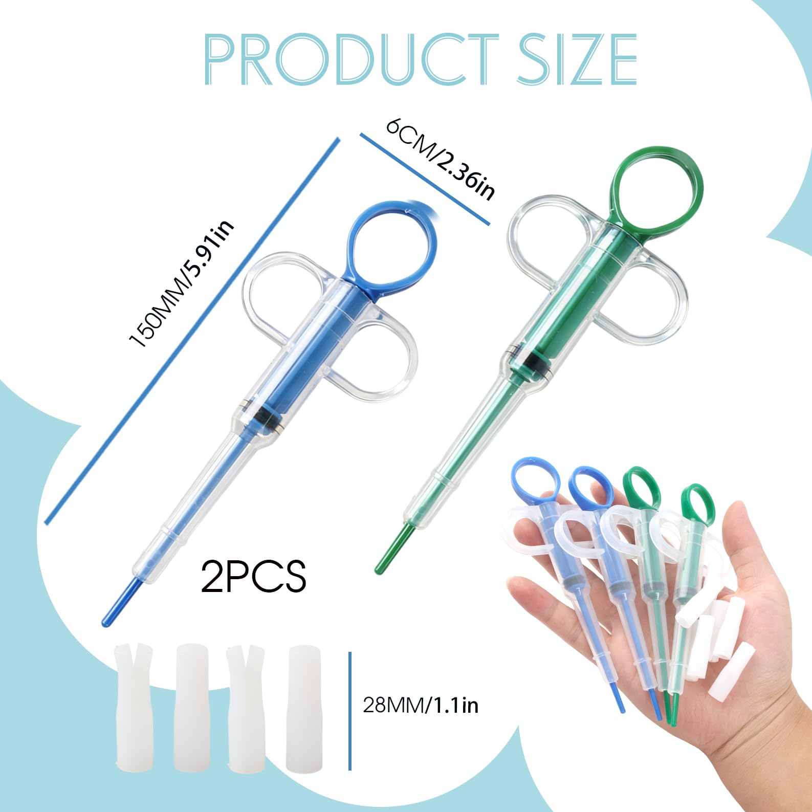 4 dispenser per compresse per gatti – blu e verde ciascuno 2 pezzi, con punta in silicone, spinta pillola riutilizzabile per animali domestici (gatti e cani piccoli)