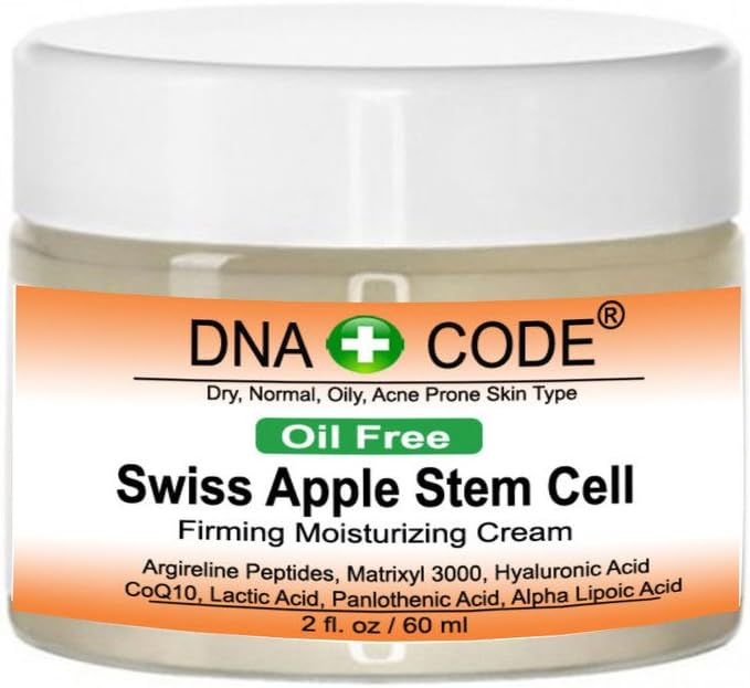 Skin Care OIL FREE- Swiss Apple Stem Cell Cream w/Argireline, Matrixyl 3000, Hyaluronic Acid, CoQ10. Big 2 OZ