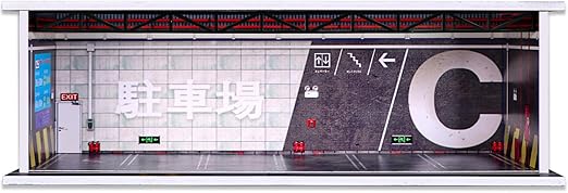 Malamfans 1/64 for Hot Wheels Japanese Style Parking Scene Display Box - 1/64 Scale Die-Cast Model Car Display Case with LED Lights and Acrylic Lid, Real 6 Parking Spaces