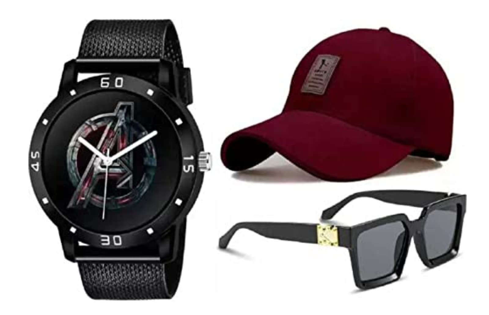 sba prime 3pcs/Set Mens Gift Set Men and Boys Watch, Cap & Badshah Sunglasses Combo Set Birthday Present, Pack of 3 (Maroon) (B0B2PYLLBX) Amazon Price History, Amazon Price Tracker