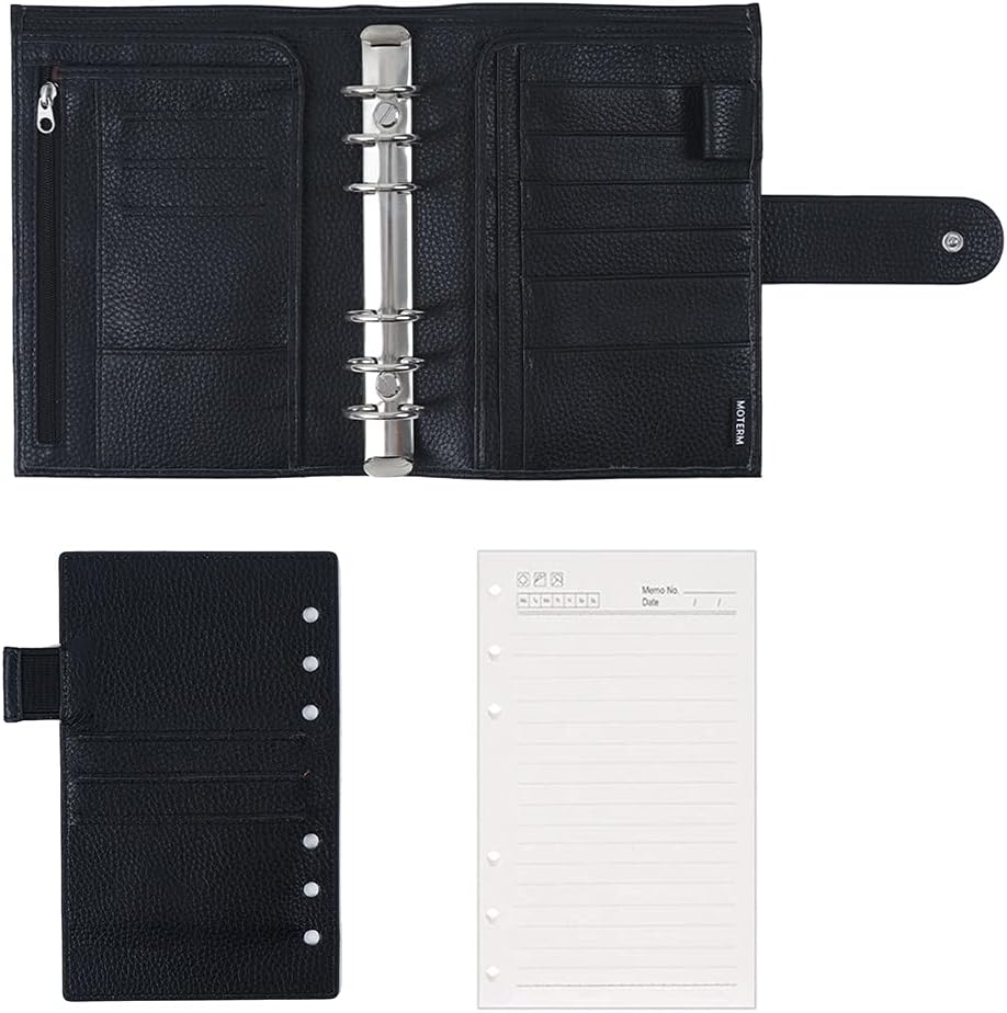 Moterm Personal Luxe Rings Planner - Genuine Leather Binder Organizer (Pebble-Black, 30mm Ring) : Office Products