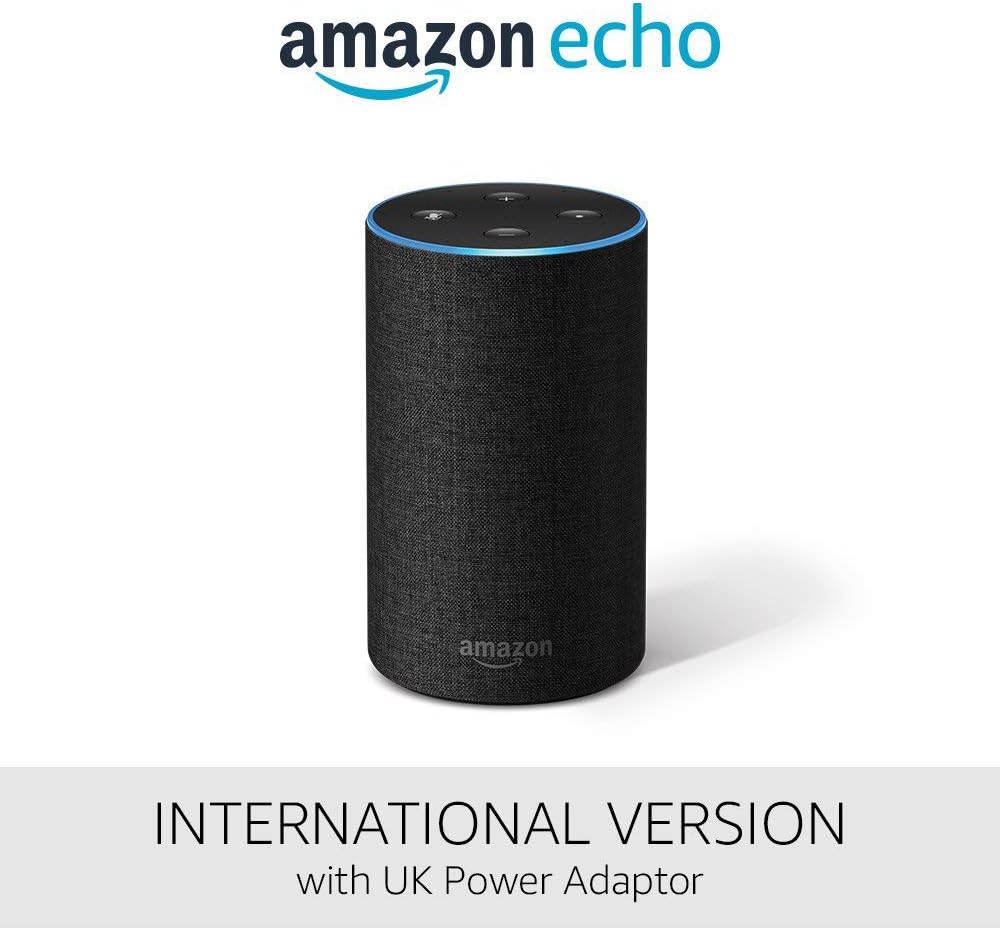 Amazon Echo (2nd generation), Charcoal Fabric - International Version, UK power adaptor