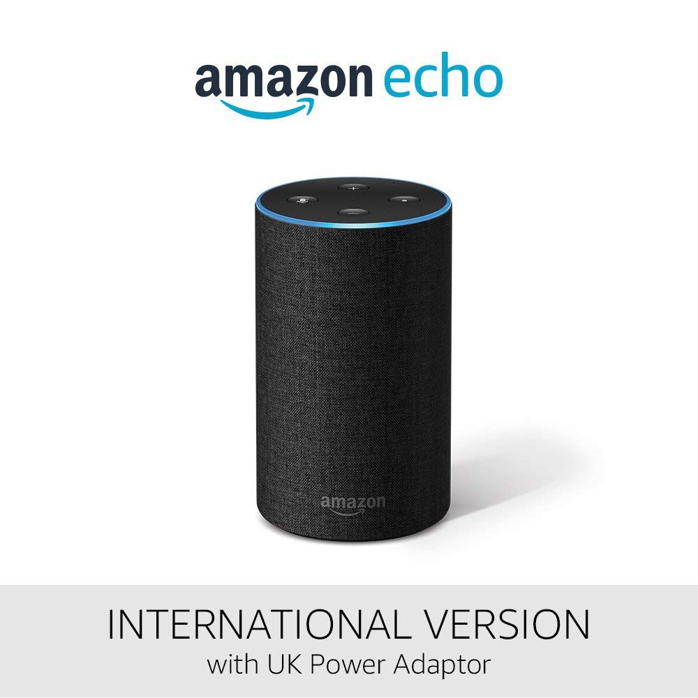 Amazon Echo (2nd generation), Charcoal Fabric - International Version, UK power adaptor