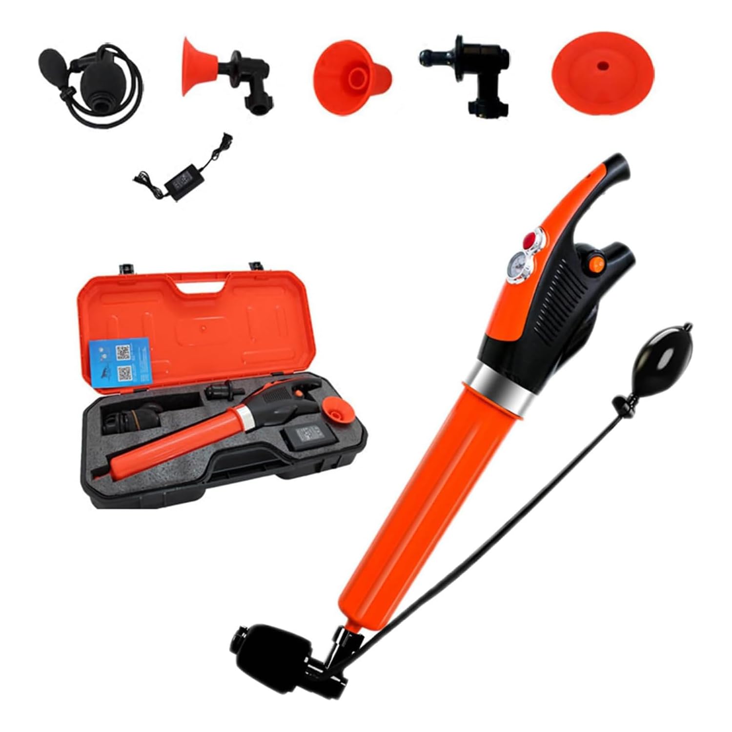 OSPSHPG Toilet Plunger Gun, Electric Toilet Unblocker, With Real-time Barometer And 4 Replaceable Heads, Tool Set, For Sink Toilet Floor Drain And Pipe Clog