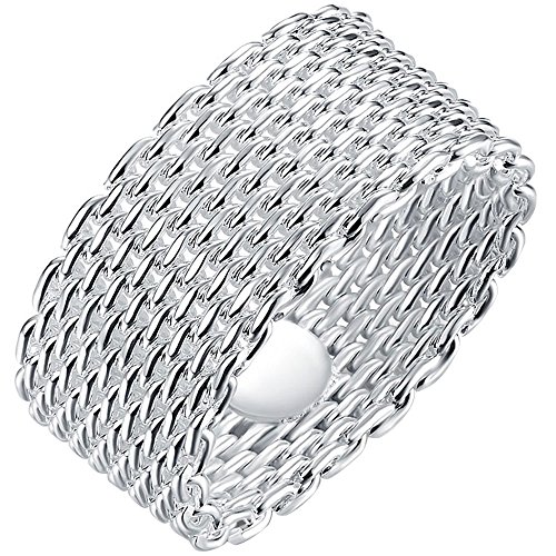 LWLH Jewelry Womens 925 Sterling Silver Plated Fashion Weave Braided Mesh Korean Style Ring Wedding Band Szie 7