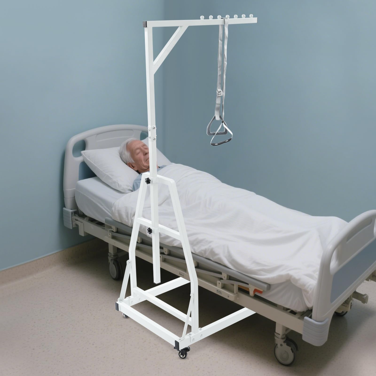 Elevador de cama independiente de acero ajustable en altura, multifuncional para ayudar a levantarse, ayuda para dominadas y tracción para ancianos y pacientes, soporta hasta 150 kg