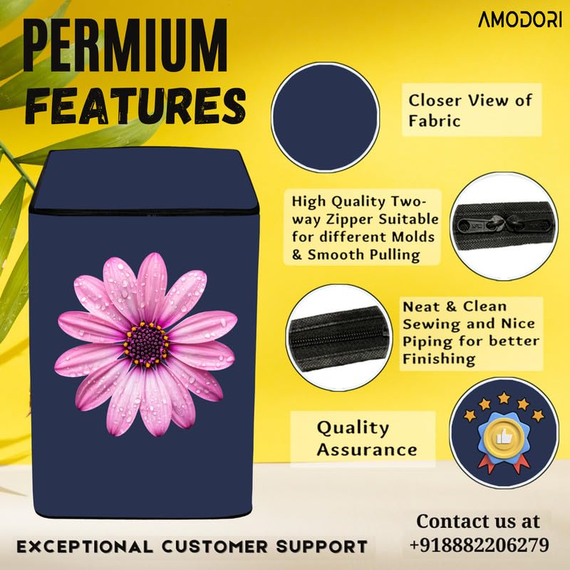 Image of Waterproof Top load washing machine cover Compatible for LG & SAMSUNG 8.5 Kg to 10KG Solid Blue flower beautiful pink daisy print