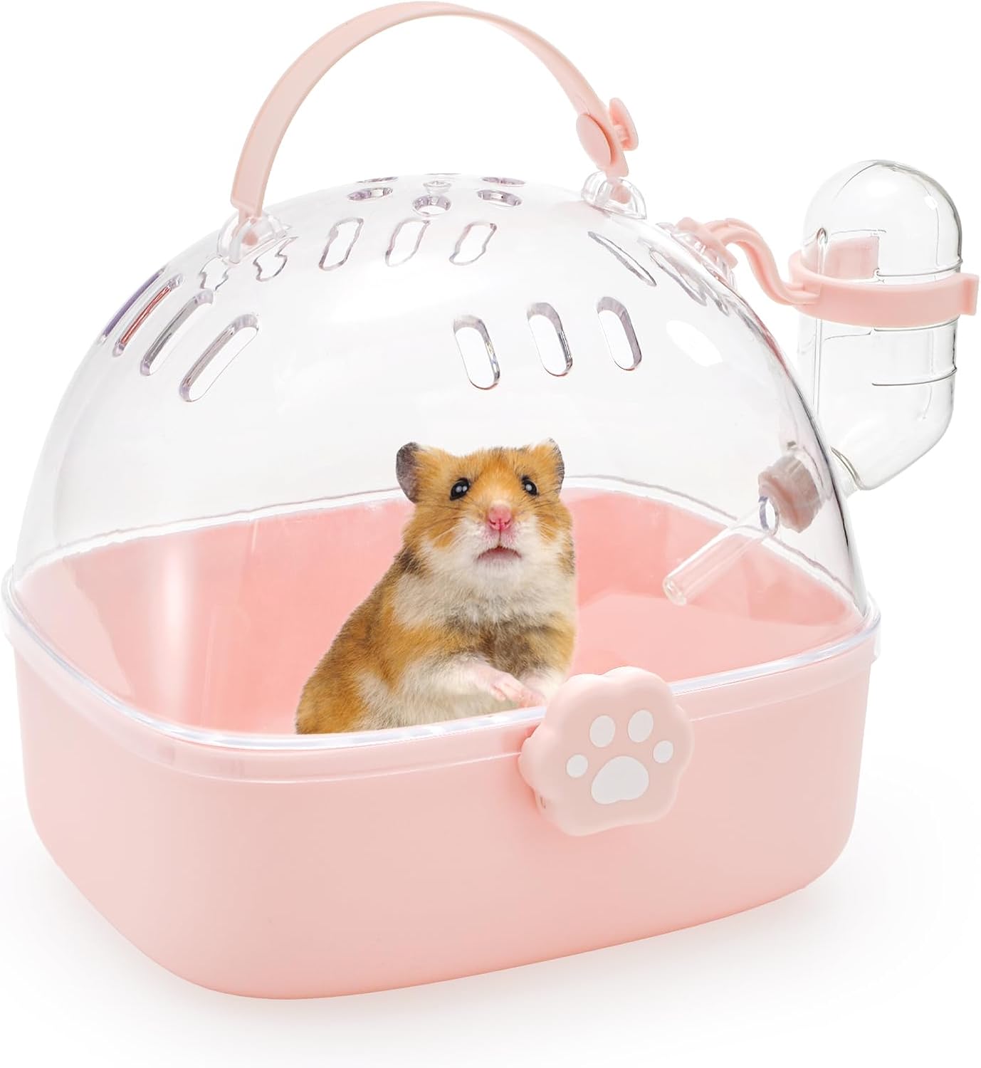 Hamster Carrier Cage, Portable Small Animal Carrier Cage with Water Bottle, Guinea Pig Outgoing Cage Hamster Travel Carry Case for Small Pets, Gerbils, Chinchillas, Dwarf Hamster, Pink