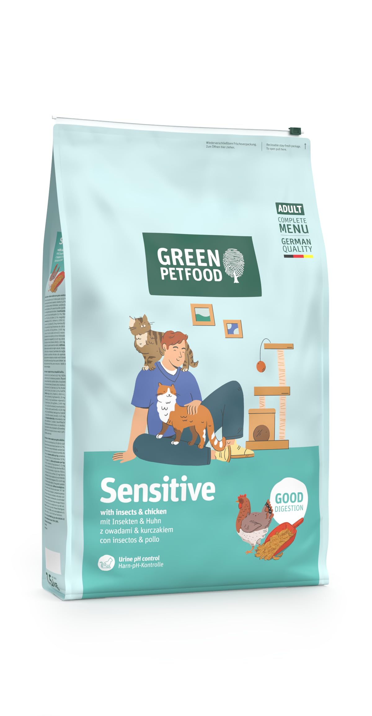 Green Petfood Cat Sensitive Insekten Trockenfutter 7,5 kg Adult Premium Monoprotein weizenfrei