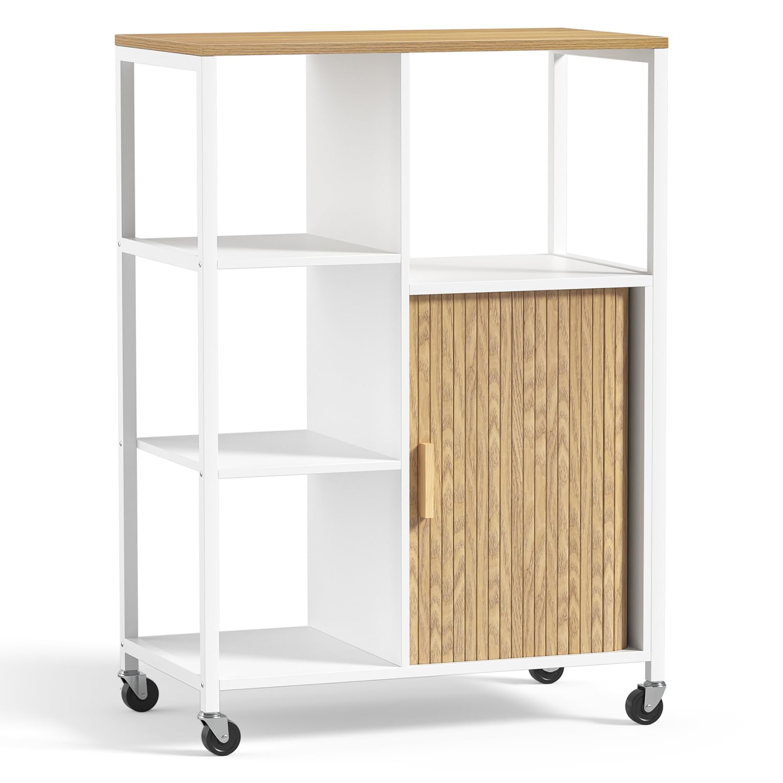 Küchenwagen mit Rollen, mobiler Servierwagen mit Stauraum und Rolltüren, Kücheninsel mit Arbeitsplatte, Rollwagen für Küche, Wohnzimmer & Esszimmer, 37 x 67 x 95cm