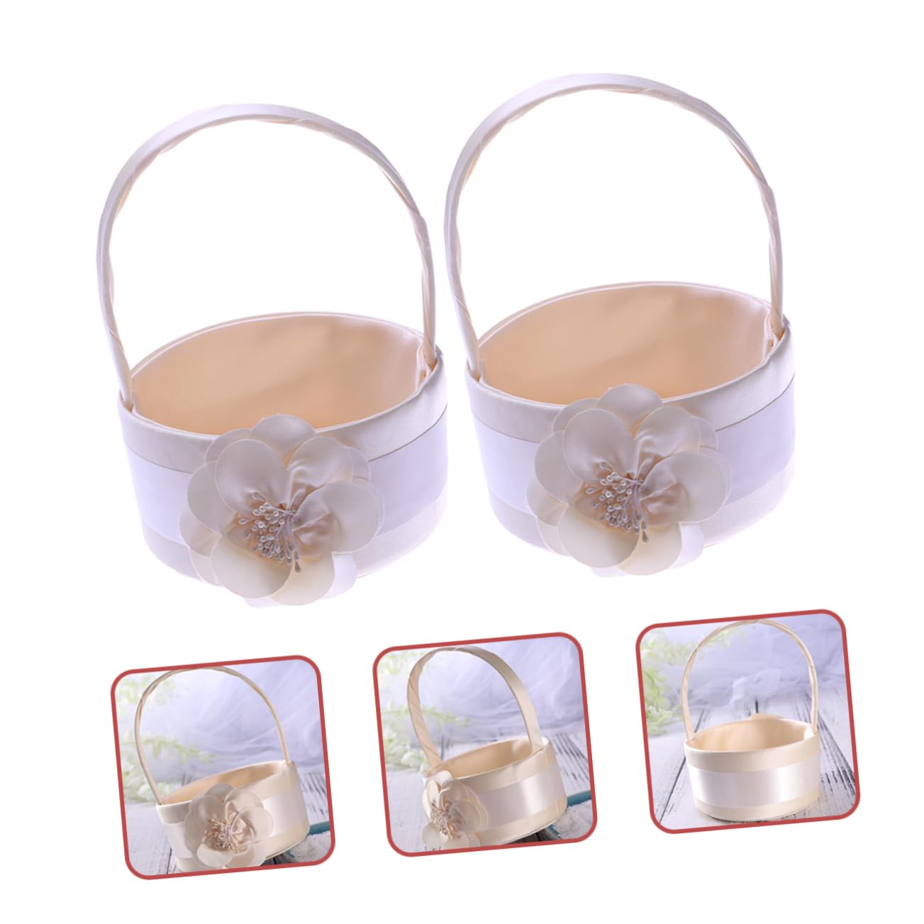 Weißer Hochzeitskorb 2 Stück-pack aus Stoff, Rund, für Blumenmädchen