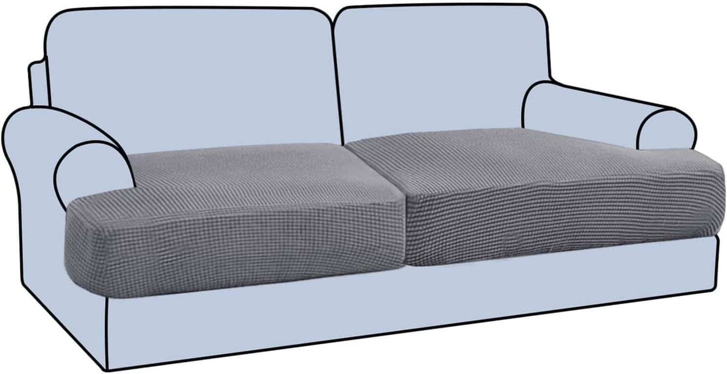 Stretch T Seat Cushion Cover Armchair Couch Cushion Slipcover Thicker T Cushion Slipcover with Elastic Bands (Color : Light Grey, Size : 3 Seater)