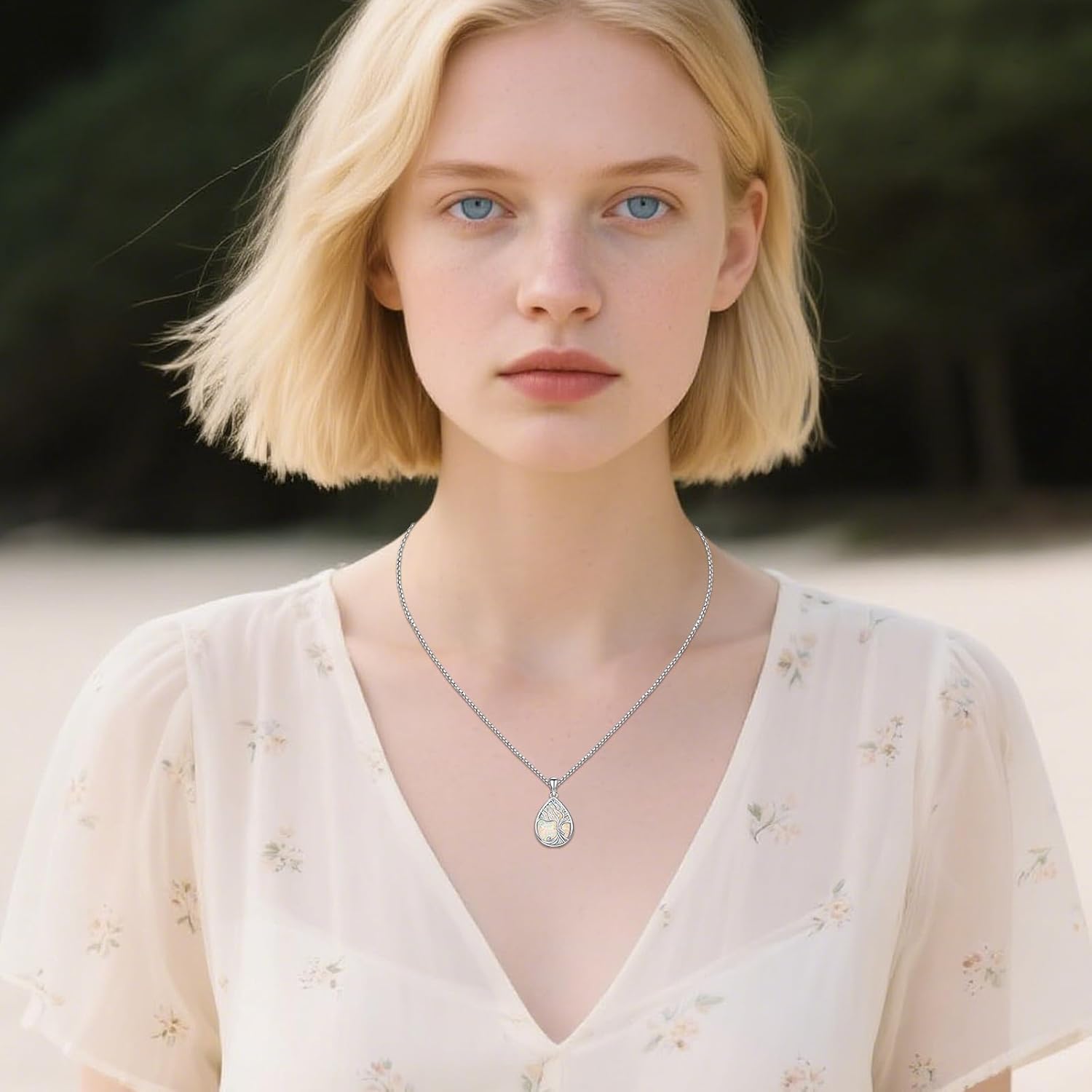 Urn necklace for Ashes 925 Sterling Silver Opal/Turquoise/Moonstone/Moss agate Pendant Cremation Memory Jewelry Keepsake Gifts for Women - Image 5