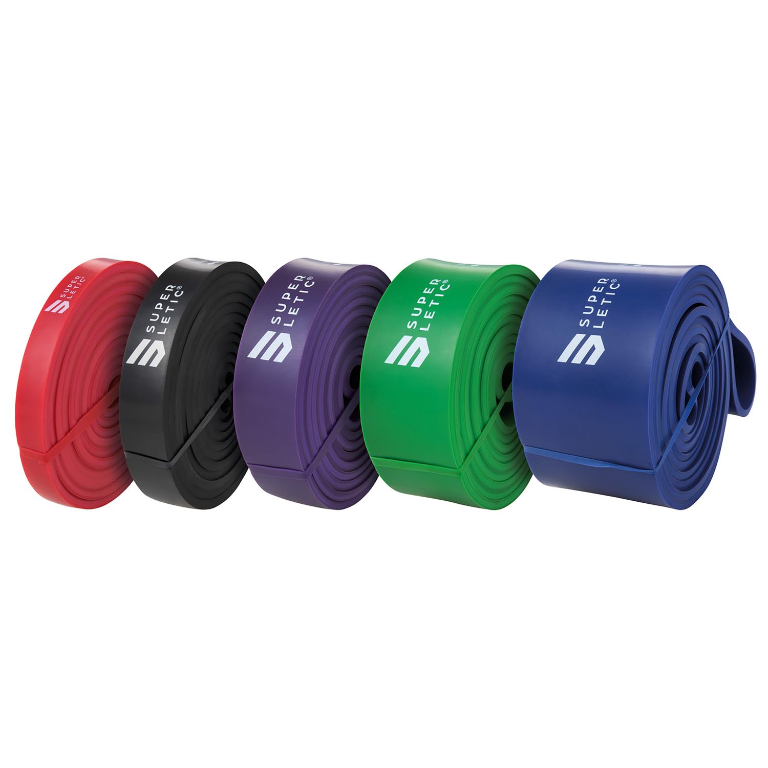 Powerbands, Taśmy oporowe fitness, Trening pullup i resistance, 5 poziomów oporu, czerwony, czarny, fioletowy, zielony i niebieski, z przewodnikiem treningowym (Zestaw 5 szt.)