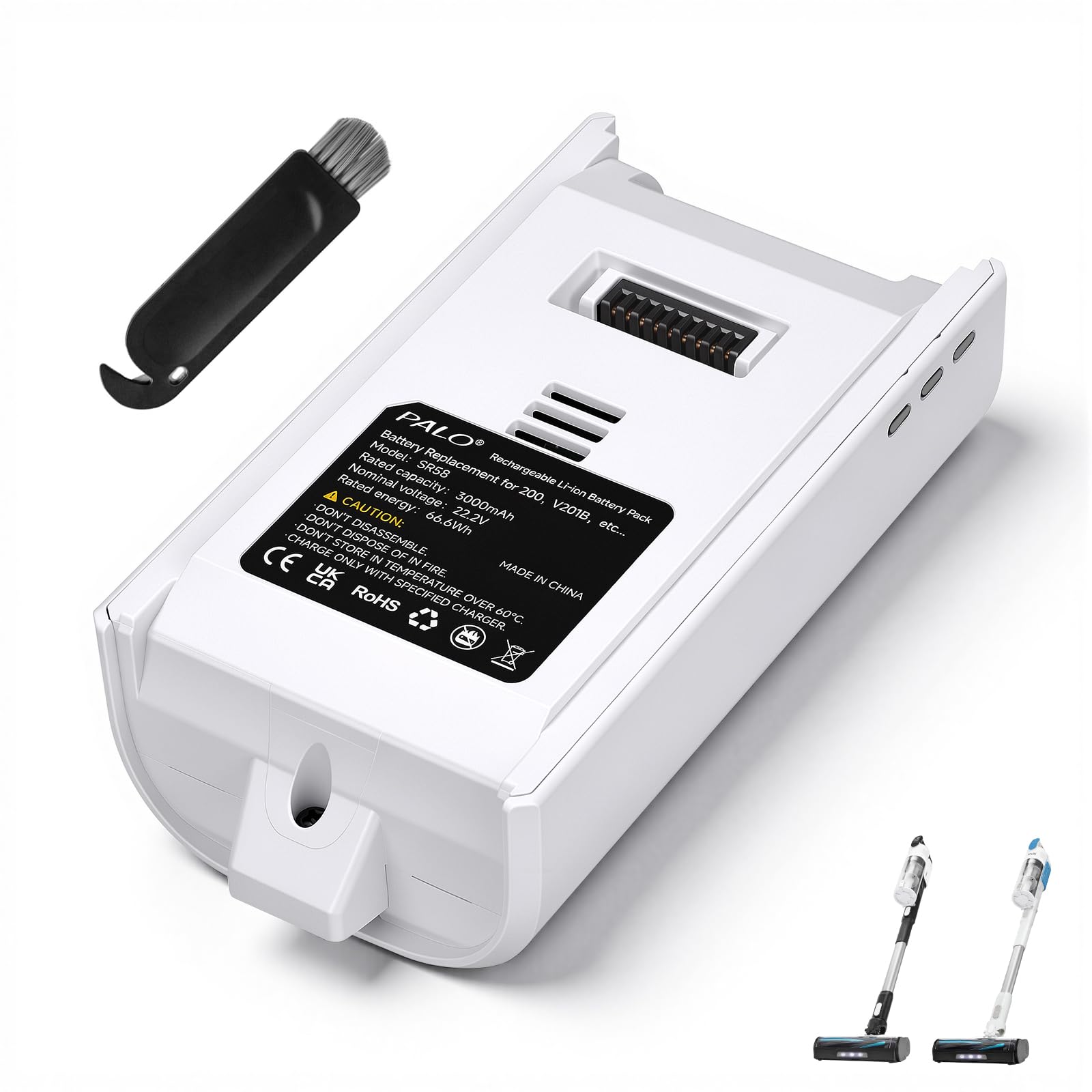 CITYORK Batterie de rechange 22,2 V/3000 mAh pour aspirateur Levoit LVAC 200/LVAC 200 Max, batterie pour aspirateur sans fil Levoit LSV-V201-WUS/LSV-V201B Levoit (1 batterie + 1 brosse + ruban adhésif