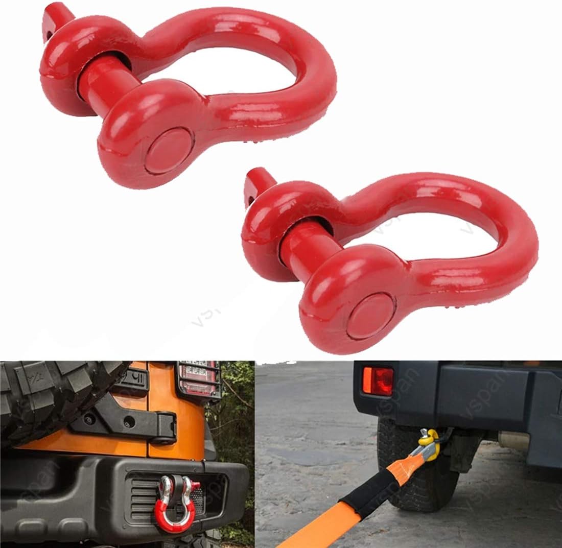 5/8 3.25T Red D Ring Bow Shackle Screw Pin car Clevis Rigging fit for Jeep Wrangler ATV UTV Recovery 4wd Offroad 4X4Accessories 1 Piece