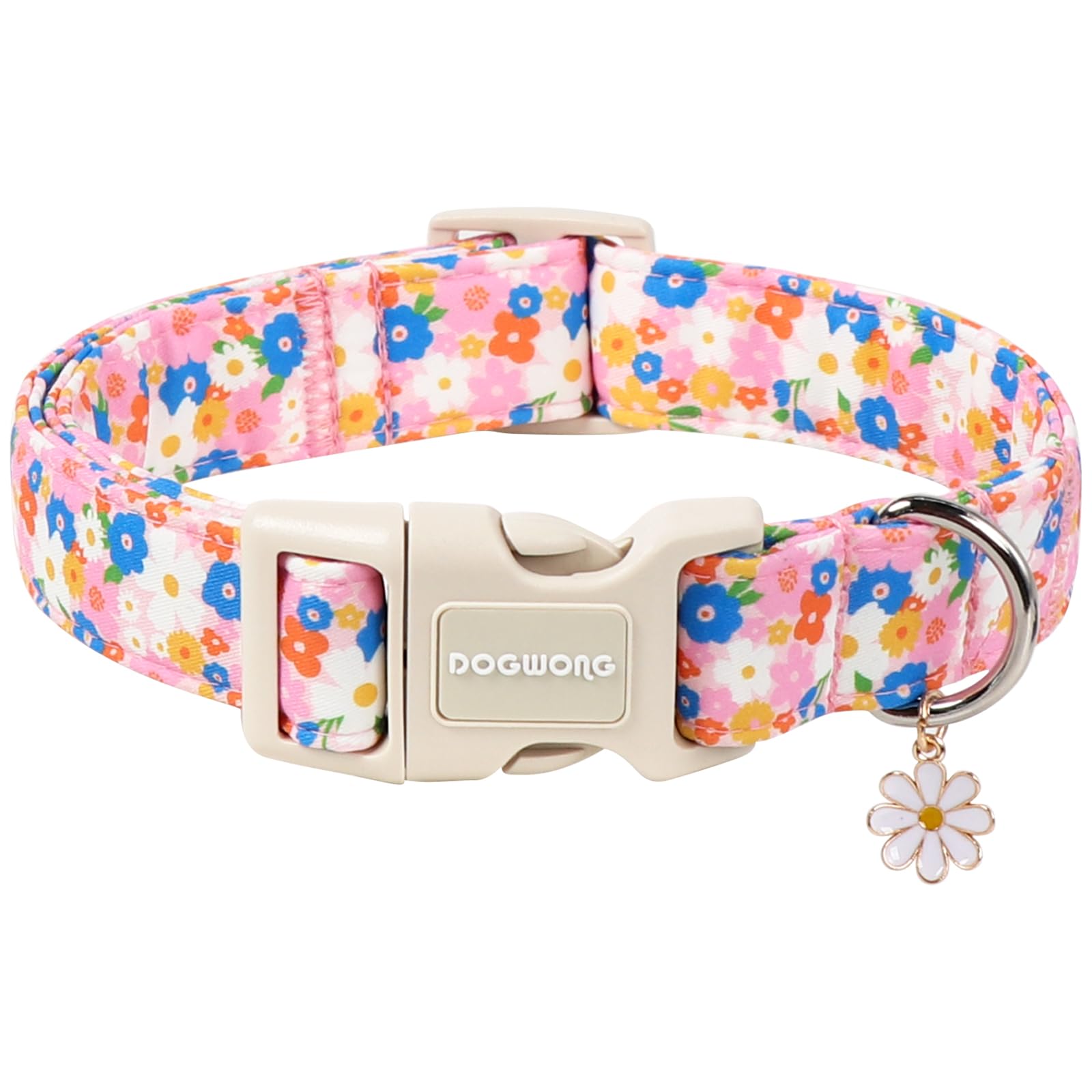 DOGWONG Pink Floral Dog Collar, Pretty Cute Girl Pet Collar with Plastic Buckle,Girl Female Dogs Collars for Small Medium Dogs — image 1