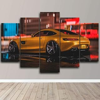 yuanjun Quadro su Tela Stampa su Tela 5 Pezzi Stampe da Parete Poster da Parete Foto Pronto da Appendere Quadri Grandi Dimensioni Quadri Soggiorno Macchina da Corsa Gialla