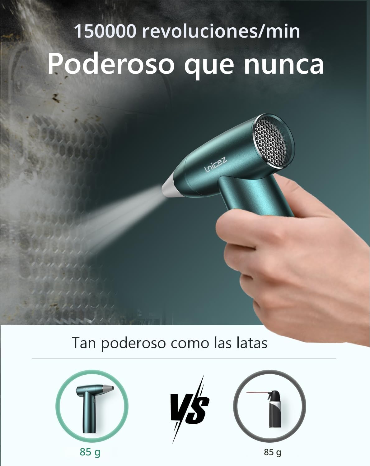 Aire comprimido limpieza150000 RPM [potente motor sin escobillas y sin núcleo] [elegante todo metal] soplador de aire para soplador de polvo una alternativa spray aire comprimido limpiador pc Cámaras