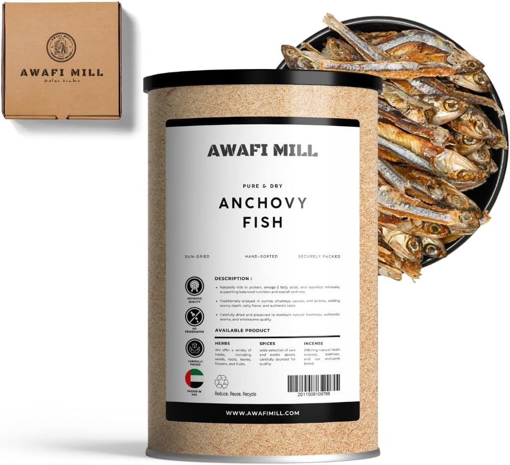 AWAFI MILL Dry Anchovy Fish (Nethali) | Sun-Dried Whole Anchovies for Curries, Stir-Fries, Chutney Podi, Stocks & Crispy Snacks | Edible Seafood - 100 g | 3.5 Oz