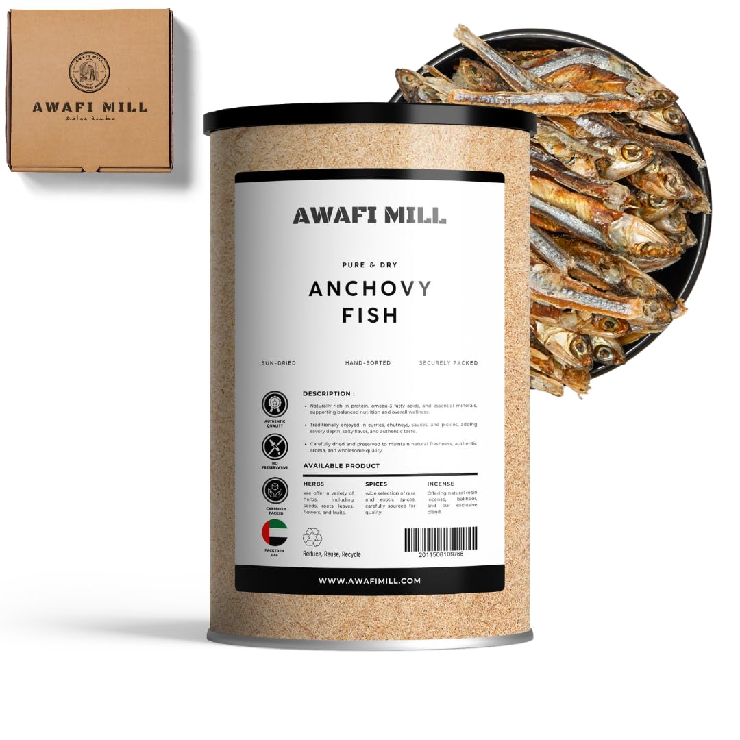 AWAFI MILL Dry Anchovy Fish (Nethali) | Sun-Dried Whole Anchovies for Curries, Stir-Fries, Chutney Podi, Stocks & Crispy Snacks | Edible Seafood - 100 g | 3.5 Oz