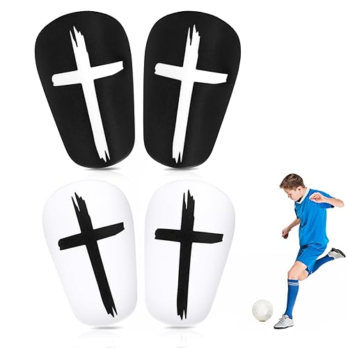 NQEUEPN 2 Pairs Mini Soccer Shin Guards, 3.15x1.97 Inch Black & White Cross Shin Guards Extra Mini Shin Pads Protective Equipment Shin Guards for Teenagers Adults Boys Girls