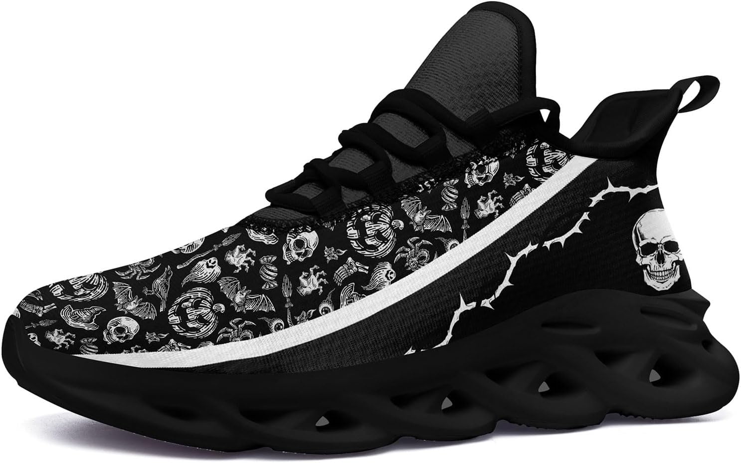 Men's Road Runnig Shoes Non-Slip Lightweight Fashion Skull Rose Walking Sneaker Athletic Cool Cushioned Sport Shoes for Women