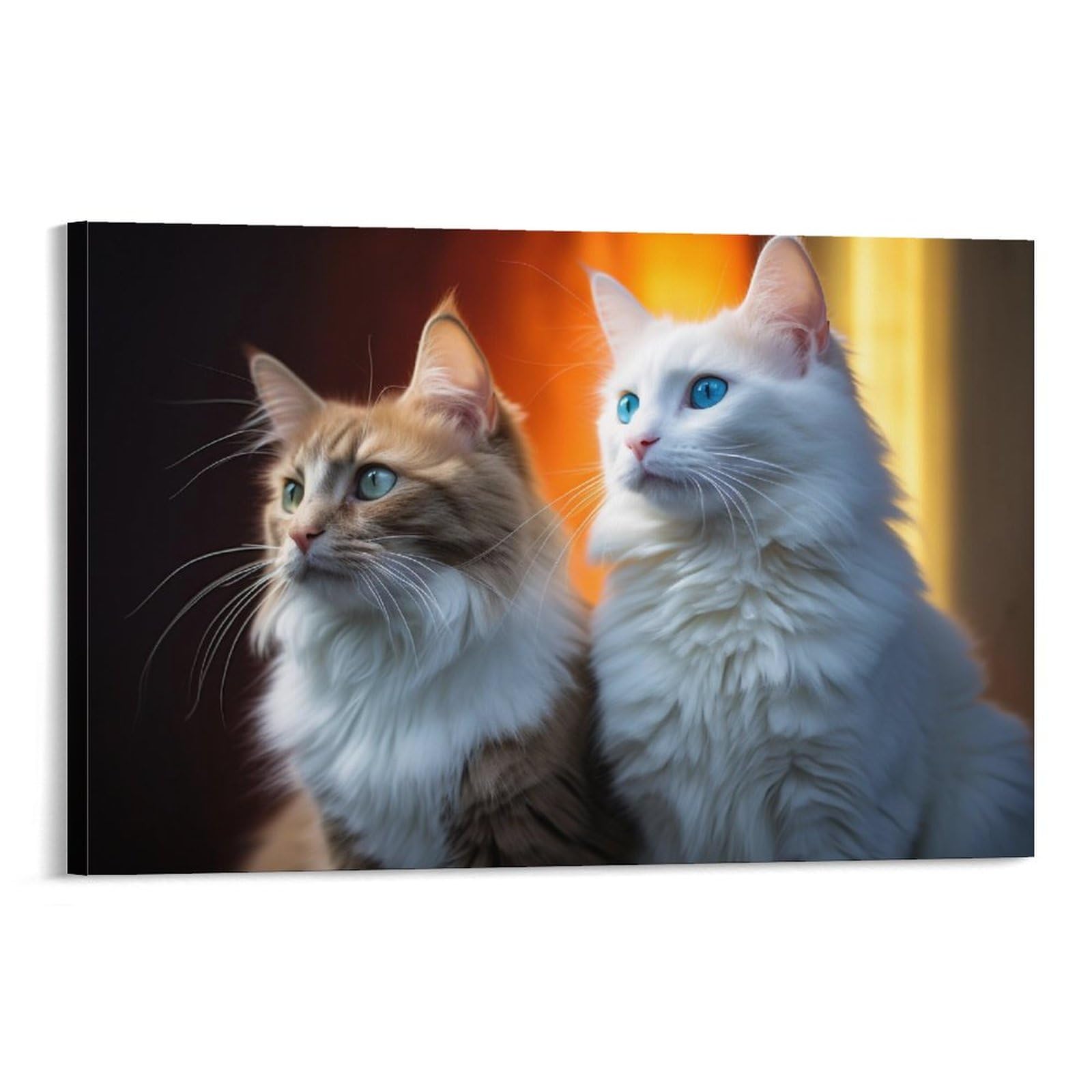 AYAROS Cool Animal Cat Canvas Wall Art for Bedroom Modern Warm Cute Kitten Wall Decor Poster for Room Aesthetic Framed 08x12 inch