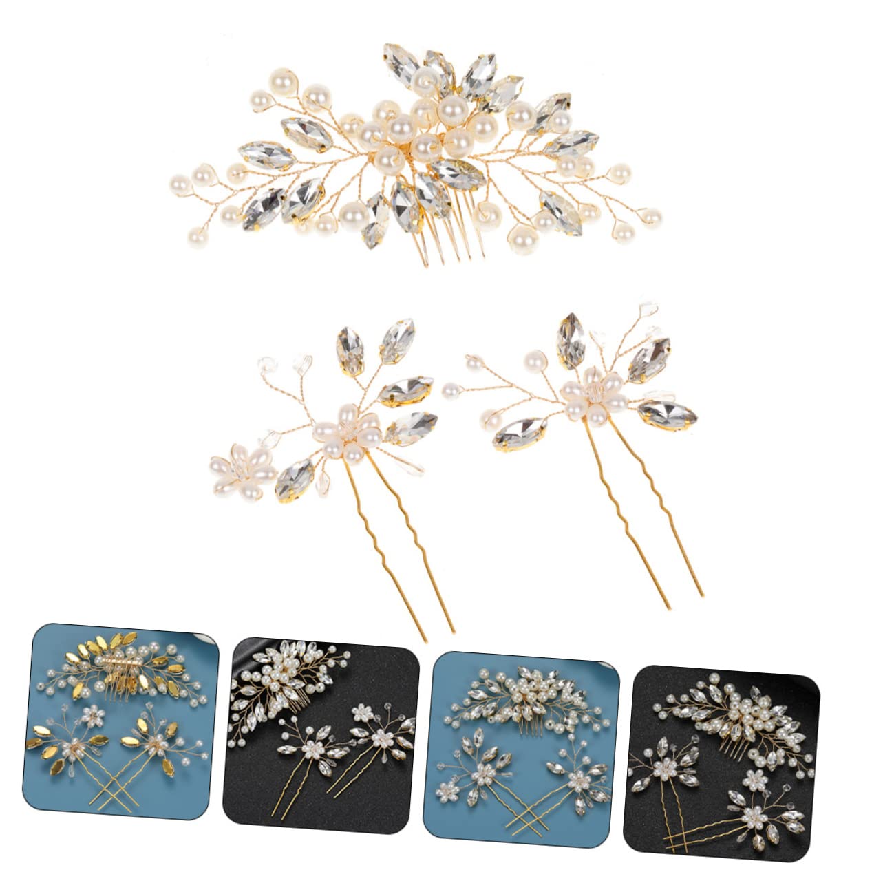MAGICLULU 4 Sätze Haarnadel Hochzeit Braut Haarkamm Haarschmuck Haarspangen Haarklammer Tiara braut kopfschmuck dekorative Kopfbedeckung Pferdeauge schmücken einstellen Zubehör Zinklegierung