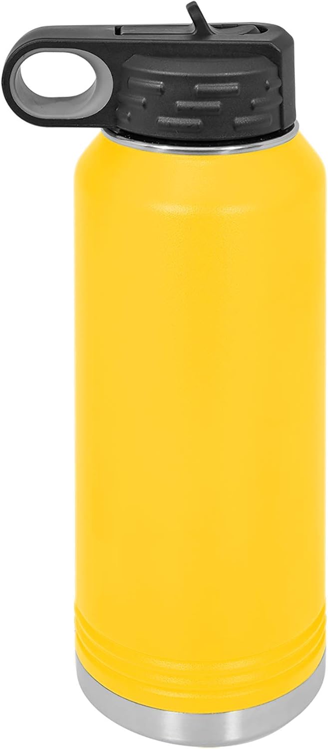 Personalized Water Bottle w/Straw & Lid, 32 oz - Yellow | Custom Stainless Steel Sport Water Bottle w/Name and Text - Double-Wall, Vacuum Insulated Custom Water Bottle