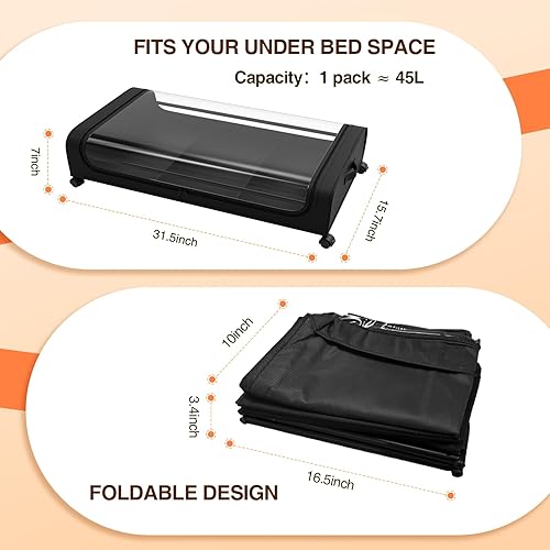 Miniatura 4 de Almacenamiento debajo de la cama con ruedas, paquete de 2 contenedores de almacenamiento debajo de la cama con tapa de ventana transparente,