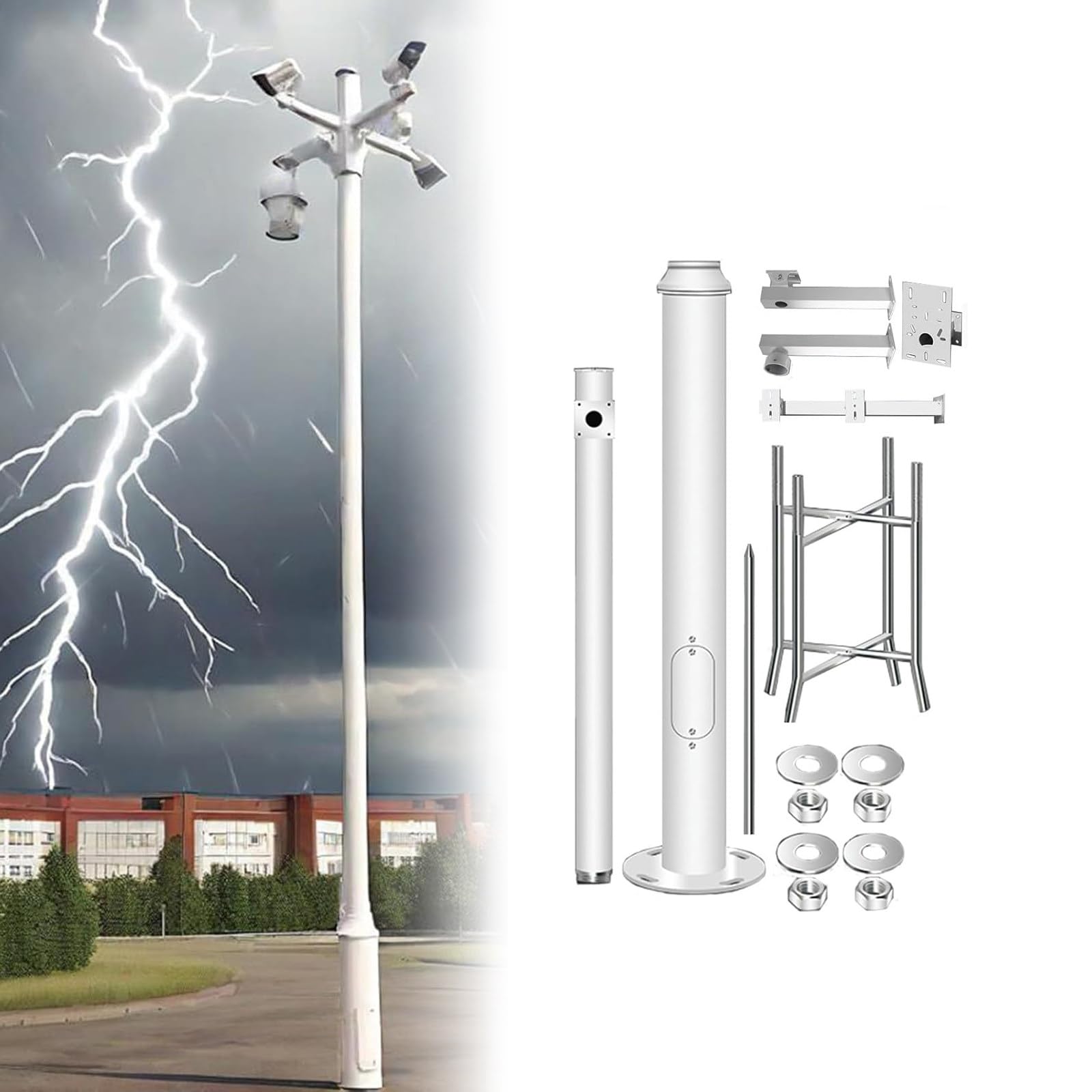 Soporte para cámara de Exterior para Montaje en Suelo, Poste Multiusos para cámara de Seguridad, Poste de luz Empalmado con Accesorios de instalación para Granjas/aeropuertos/Puertos. 4m/13ft