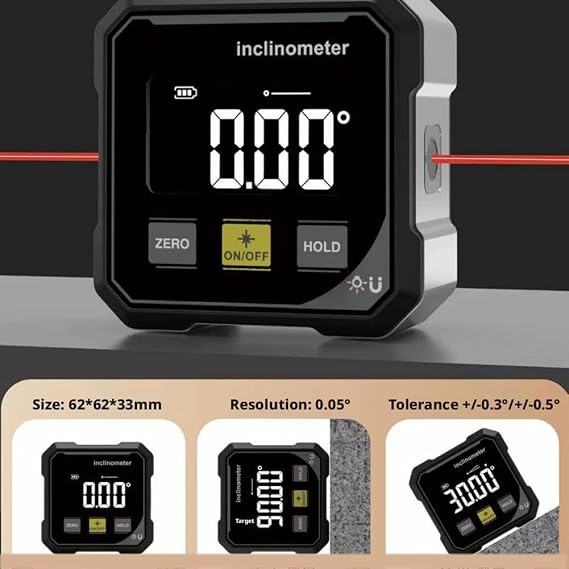 Digital Angle Finder with Laser - 4-Side Magnetic Angle Gauge, Cube Inclinometer with Backlight, Table Saw Miter Protractor, Woodworking Measuring Tool, Gifts for Men