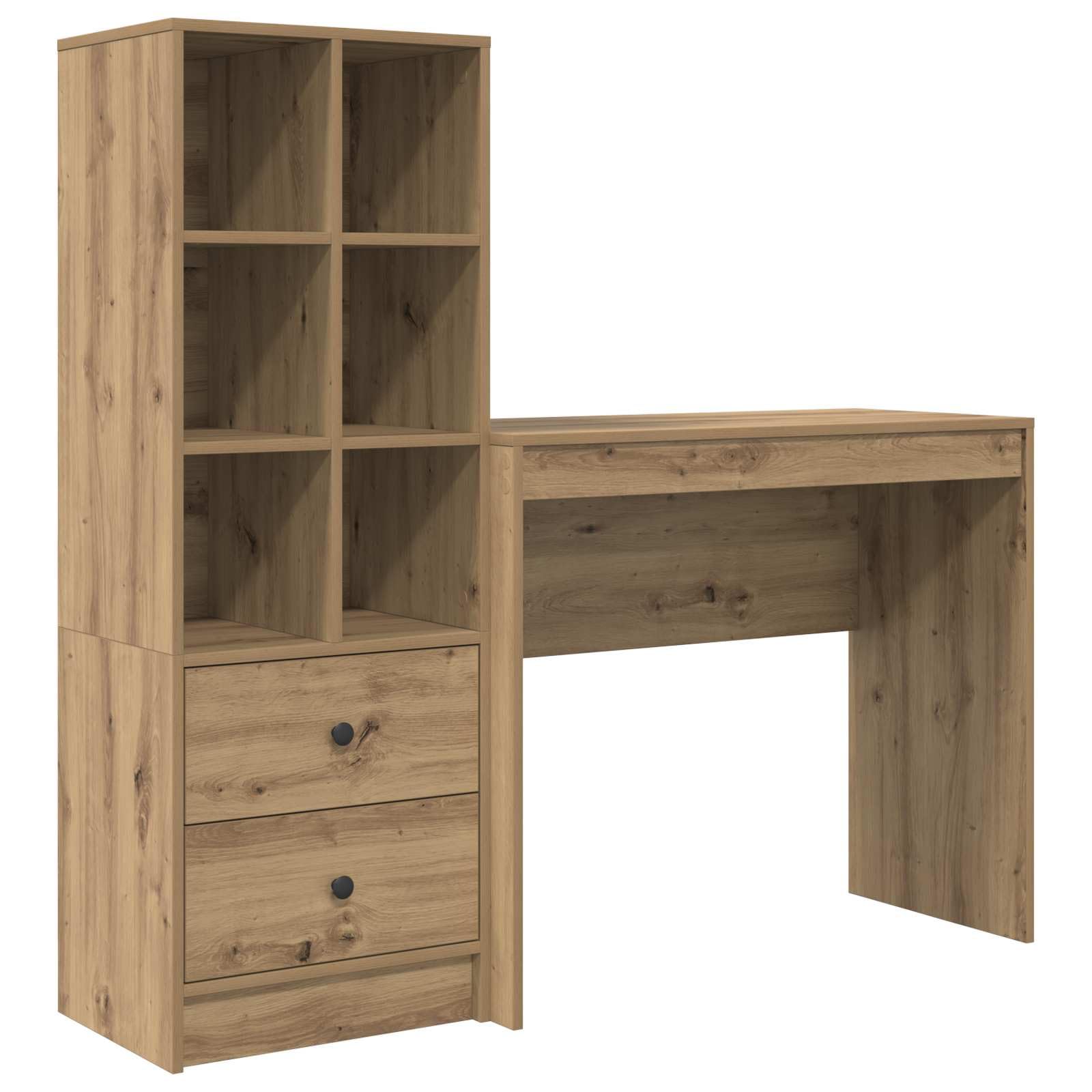 Artisan dębowe biurko z szufladami i półką z dużą ilością miejsca do przechowywania, 2-częściowy zestaw o ergonomicznej konstrukcji, idealny do biura, biura domowego i gier, solidna drewniana rama