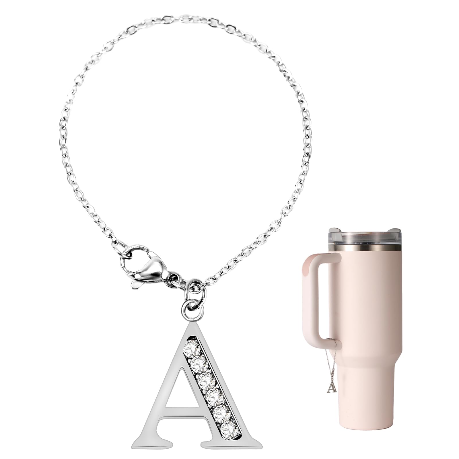 NQEUEPN Ciondolo con Lettera per Stanley Tazza, Strass Ciondoli Alfabeto Ciondolo con Maniglia Alfabetica con Nome Personalizzato Ciondolo con Lettera per Stanley Accessori