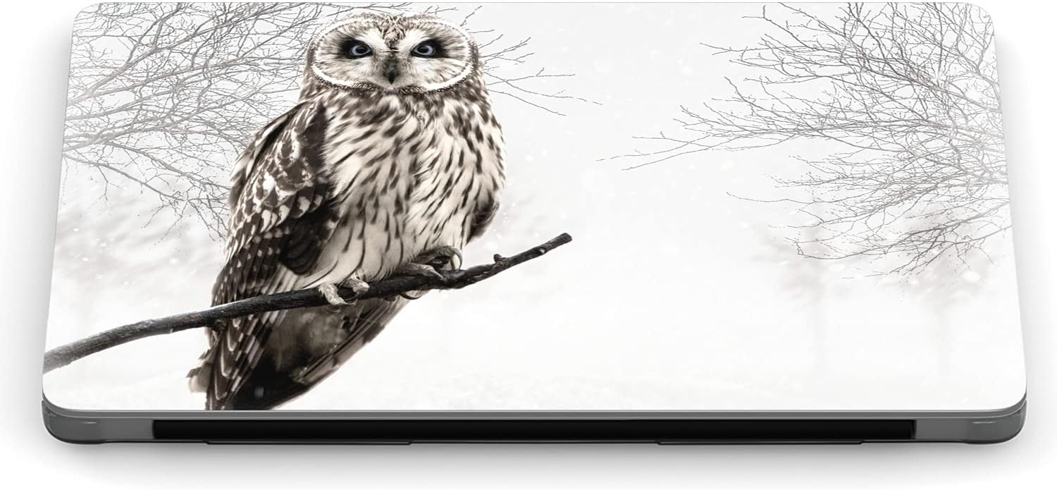 Mertak Hard Case Compatible with MacBook Pro 16 14 Air 15 13 inch M3 M2 M1 Mac 2024 2023 2022 2018 Touch Bar Trees Print Foggy Protective Cover Bird Animal Laptop Forest Plastic Owl Clear Design
