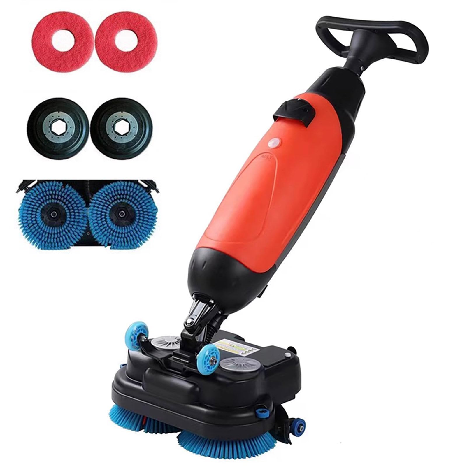 Autolaveuse Professionnelle légère et électrique, Largeur de Nettoyage de 43 cm (17 Pouces), Double Brosse rotative, tête pivotante à 360°, polisseuse multifonctionnelle Rouge