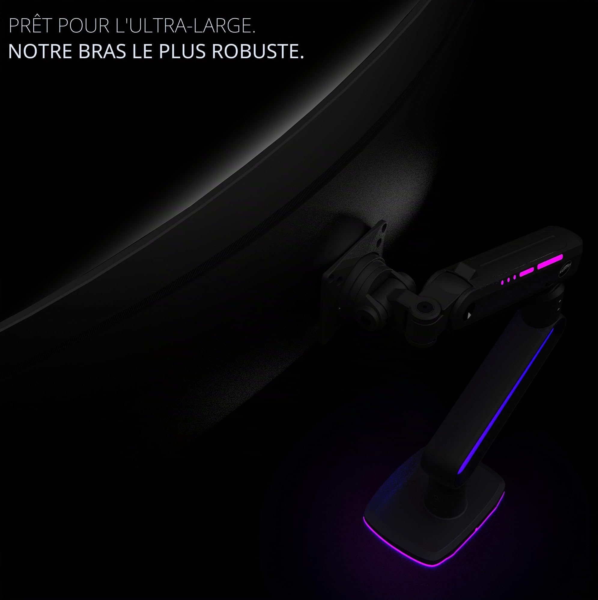 Invision VORTEX Bras Moniteur Gaming pour Écrans 27 à 57 pouces | Courbes et Ultra-Larges | Alimentation USB 5 V | Éclairage LED RGB Intégré à 14 Modes | Charge Maximale : 3 à 18 kg (VR200)