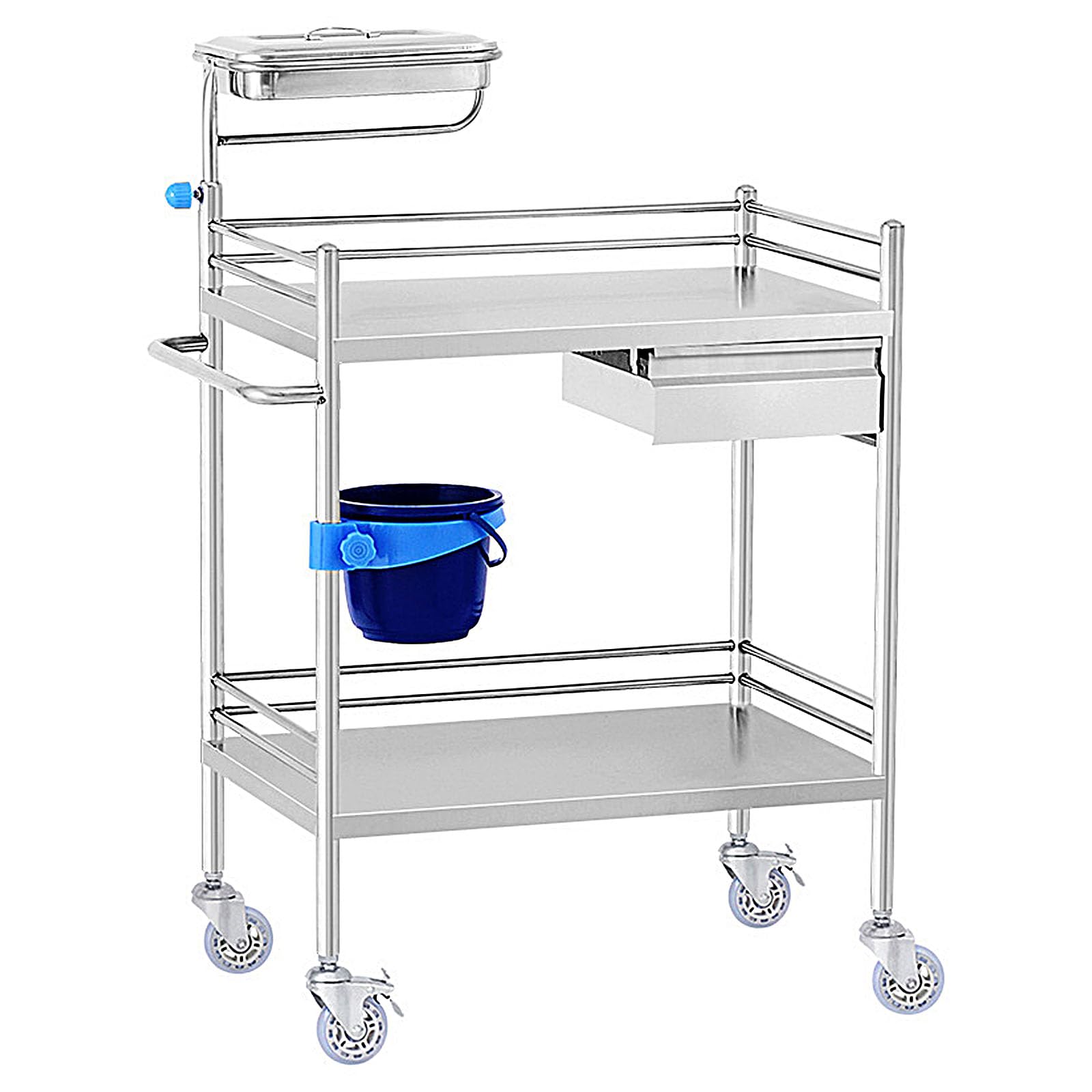 Carrito utilitario con cajones y estantes, carrito médico de acero inoxidable con ruedas silenciosas de 360° para laboratorio, clínica, cocina, salón, almacén